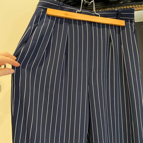Babaton, wide legged, cropped and pleated blue pin striped pant - Picture 7 of 7